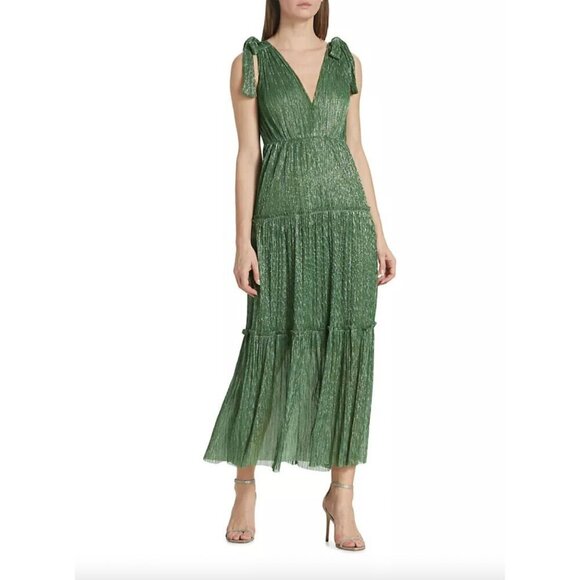 Sabina Musayev Helena Metallic Tiered Maxi Dress Basil Womens Size XS - Picture 1 of 11